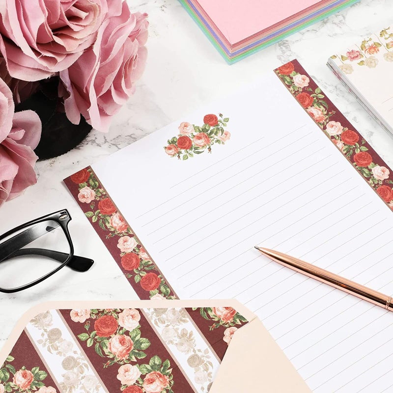 Paper Junkie 60 Sheets Vintage Floral Stationary with 30 Envelopes, Letter Writing Paper for Poems, Thank You Notes, Pen Pal, Scrapbook, Calligraphy (6 Designs, 10.2 x 7.25 In) - Image 2